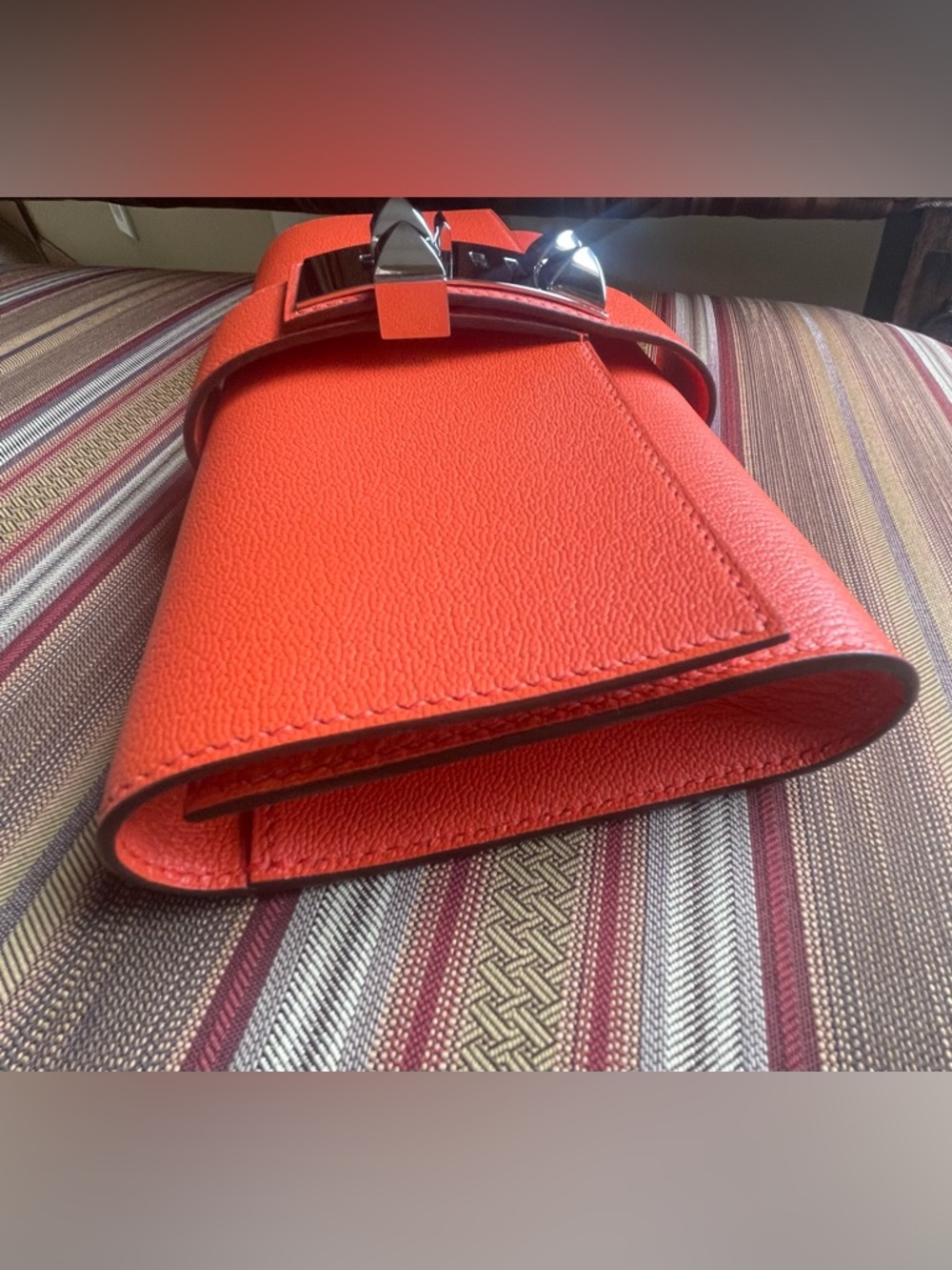LIKE NEW HERMES SANGUINE ORANGE TADELAKT LEATHER MEDOR CLUTCH PALLADIUM HARDWARE - Picture 10 of 17